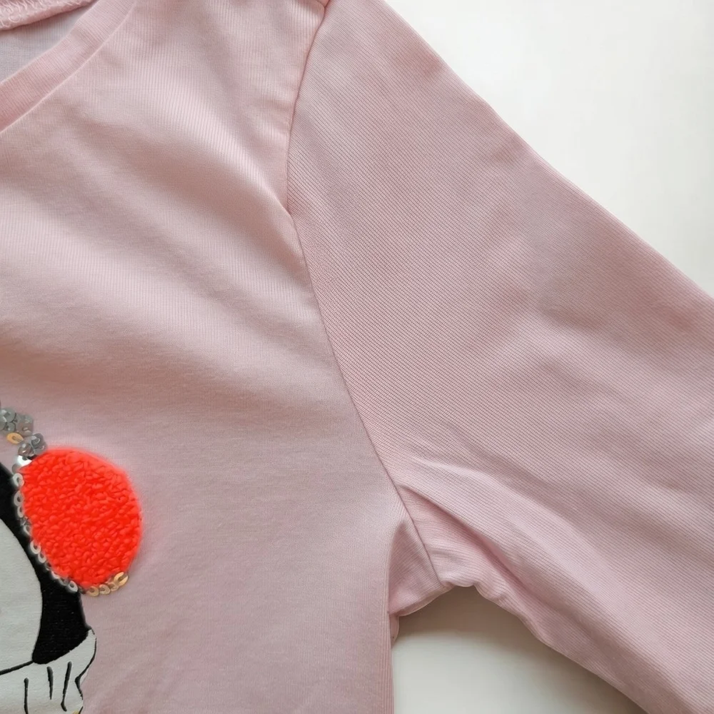 Gymboree Girls Light Pink Penguin Graphic Long Sleeve Tee Cotton Size S (5-6)